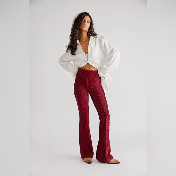 Free People - Slim Pull-On Velvet Flare Pants - Picture 12 of 13